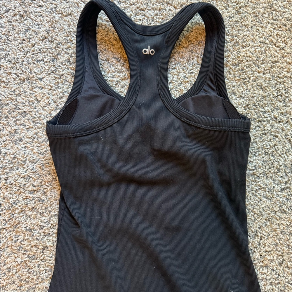 Alo Black Ribbed Padded Support Tank